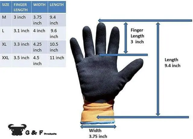 Alt view image 2 of 6 - G&F Micro Foam Orange Latex Double Coated Adult Men Winter Gloves, 12 Pair, Color Orange, Size Large
