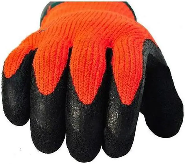 Alt view image 5 of 6 - G&F Micro Foam Orange Latex Double Coated Adult Men Winter Gloves, 12 Pair, Color Orange, Size Large