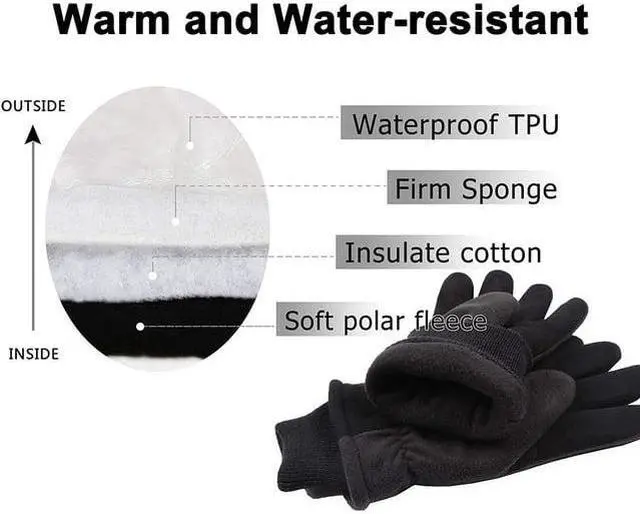 Alt view image 7 of 7 - G & F 3M Thinsulate Lining Winter Outdoor Gloves, Themo Gloves, Black/Grey, 1 Pair Medium