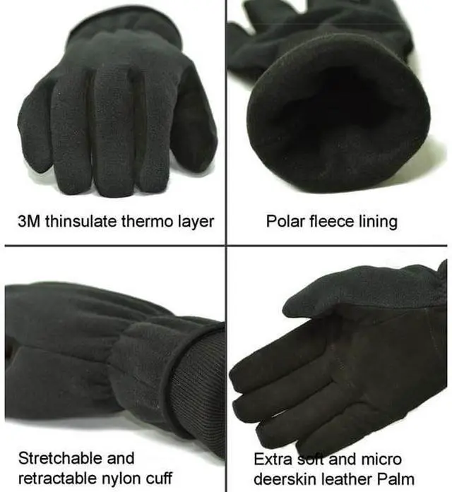 Alt view image 5 of 7 - G & F 3M Thinsulate Lining Winter Outdoor Gloves, Themo Gloves, Black/Grey, 1 Pair X-Large