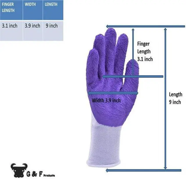 Alt view image 4 of 6 - G & F Women Garden Gloves 2030, Micro Foam Nylon Latex Coated, 3 Pairs Assorted