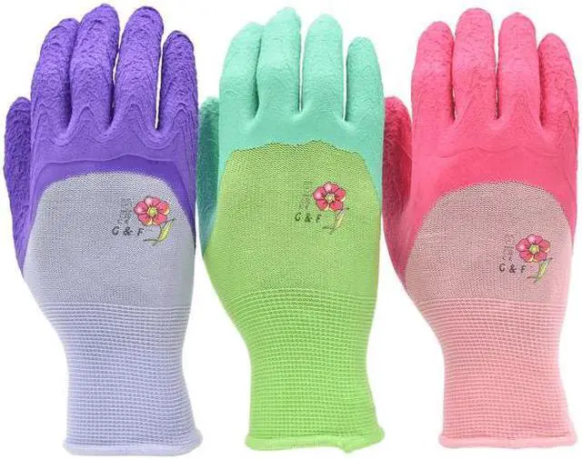 Main image of G & F Women Garden Gloves 2030, Micro Foam Nylon Latex Coated, 3 Pairs Assorted