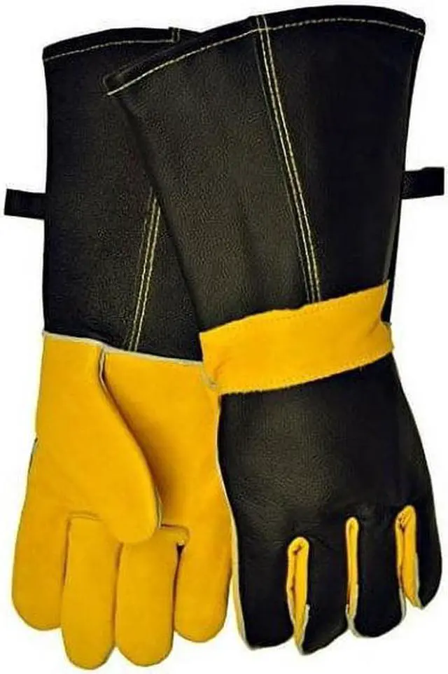 Alt view image 4 of 4 - G & F Grain Leather Gloves Cotton lining, BBQ Gloves, Extra Long Sleeve