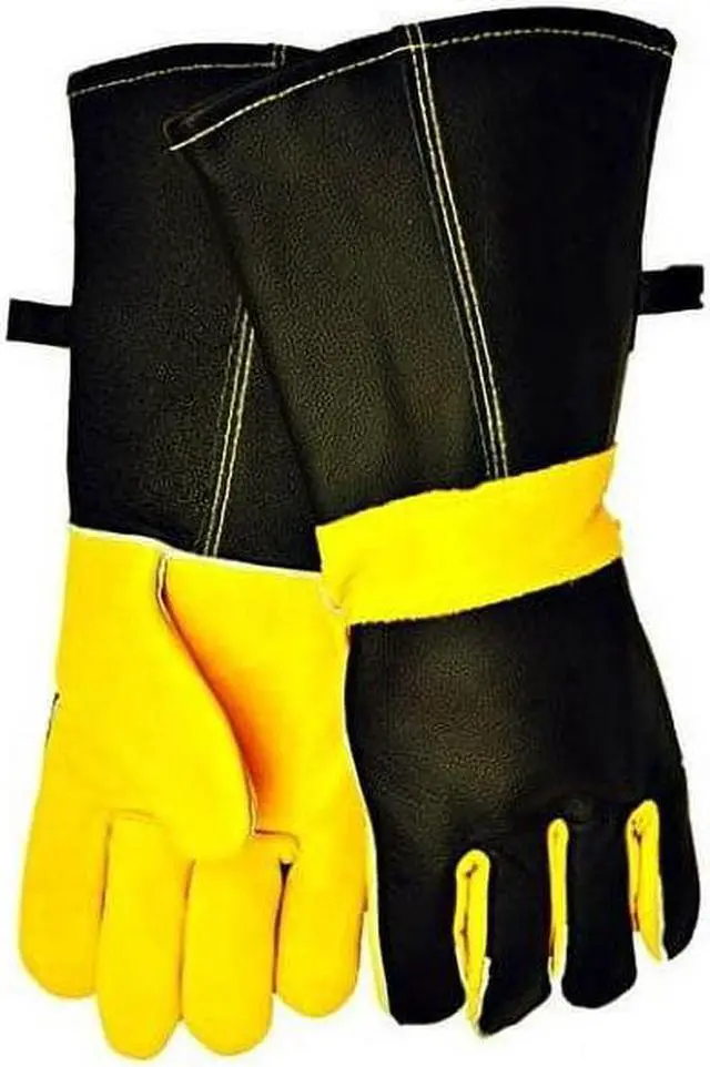 Alt view image 2 of 4 - G & F Grain Leather Gloves Cotton lining, BBQ Gloves, Extra Long Sleeve