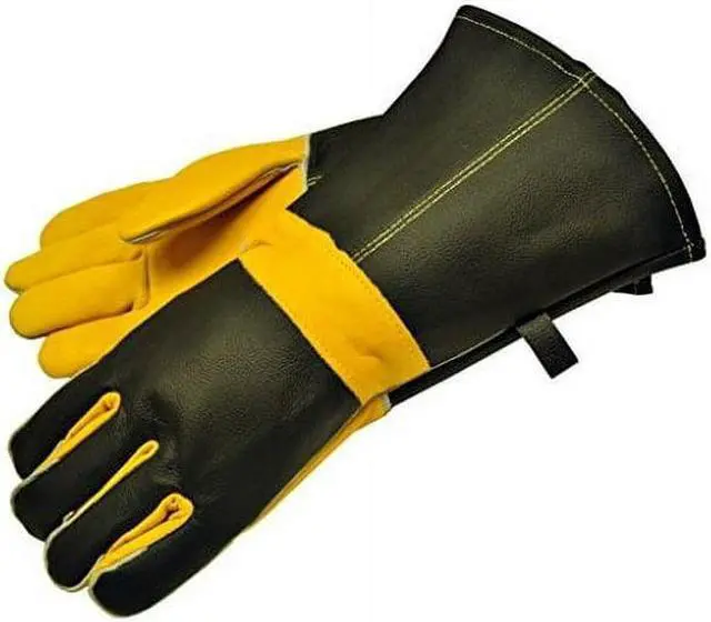 Alt view image 3 of 4 - G & F Grain Leather Gloves Cotton lining, BBQ Gloves, Extra Long Sleeve