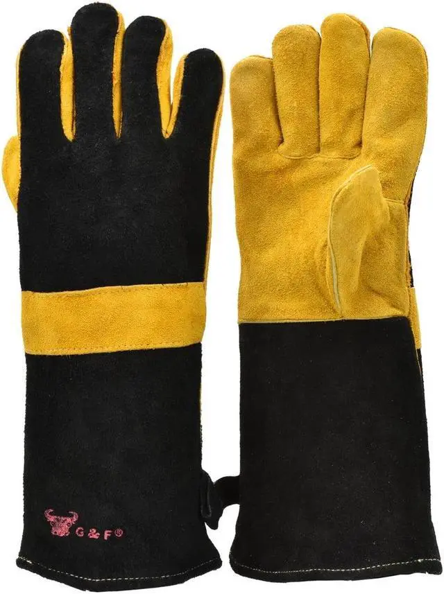 Main image of G & F Grain Leather Gloves Cotton lining, BBQ Gloves, Extra Long Sleeve