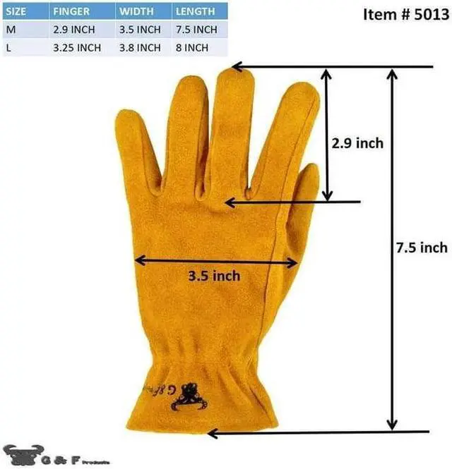 Alt view image 3 of 7 - G & F Products Kids Leather Work Gloves, Keystone Thumb, Size Medium Brown