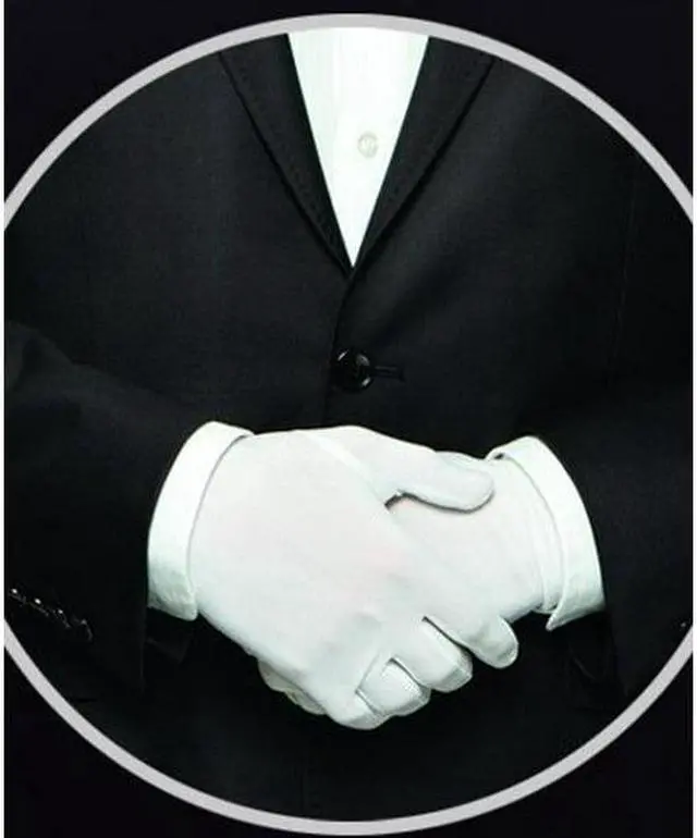 Alt view image 2 of 7 - G & F 100% White Cotton Marching Band Parade Glove Formal Dress gloves service gloves inspection gloves Medium 12 Pairs