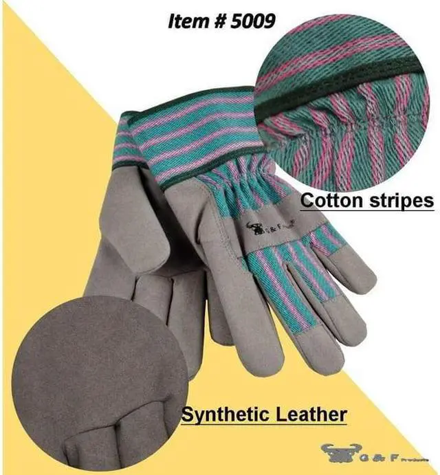 Alt view image 6 of 6 - G & F Kids Work Gloves Safety Cuff, Leather, 1 Pair, Size Medium, Gender Unisex Color Brown