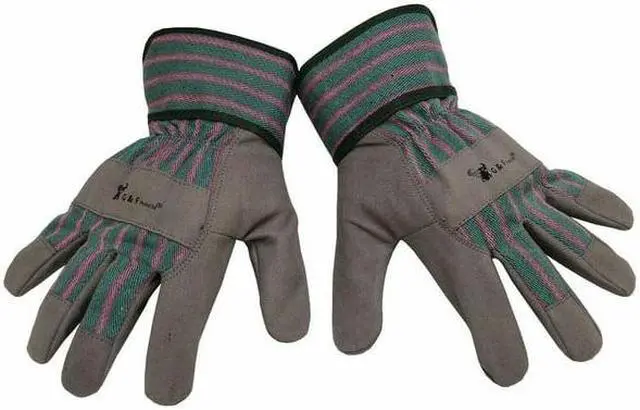 Alt view image 5 of 6 - G & F Kids Work Gloves Safety Cuff, Leather, 1 Pair, Size Medium, Gender Unisex Color Brown