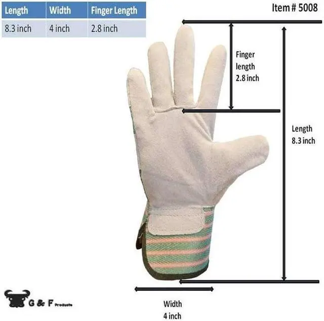 Alt view image 3 of 6 - G & F Kids Work Gloves Safety Cuff, Leather, 1 Pair, Size Medium, Gender Unisex Color Brown