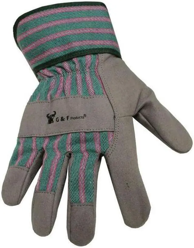 Alt view image 4 of 6 - G & F Kids Work Gloves Safety Cuff, Leather, 1 Pair, Size Medium, Gender Unisex Color Brown