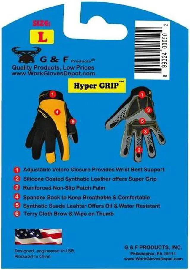 Alt view image 6 of 7 - G & F Work Gloves Durable & Safe Mechanics Gloves Abrasion-resistant Level 4, Size Large X-Large