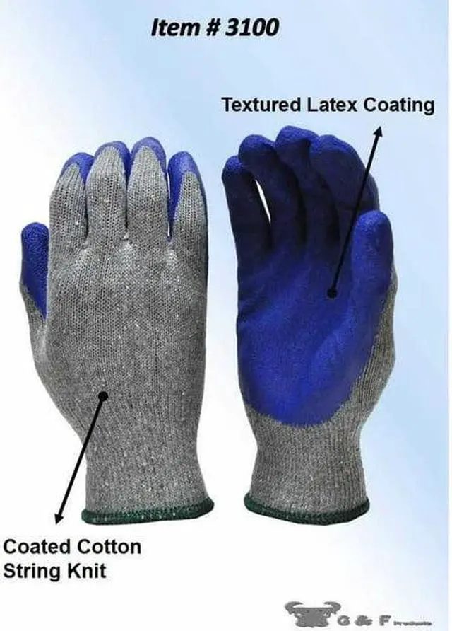 Alt view image 5 of 5 - G&F Products Work Gloves 1511M-DZ Rubber Latex Coated, Men's Size medium,12 Pairs