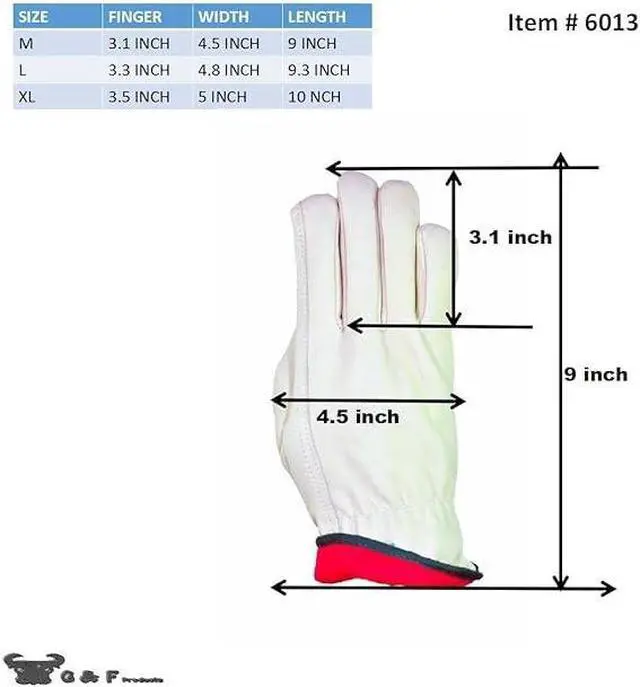 Alt view image 3 of 5 - G & F 6013M-3 Cold Weather Premium Genuine Grain Cowhide Leather Gloves with Red Fleece Lining (3 Pair), Winter Work Gloves, Driving Gloves, Men's Large