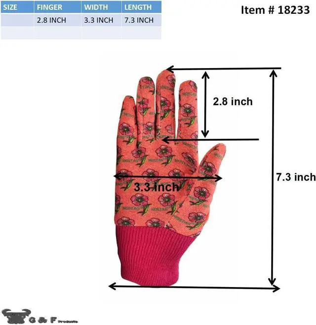 Alt view image 5 of 6 - G & F Products 1823-3 JustForKids Soft Jersey Kids Garden Gloves, Kids Work Gloves, 3 Pairs Green/Red/Blue per Pack