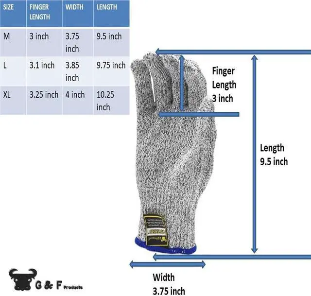 Alt view image 3 of 6 - G & F 57100L CUTShield Classic level 5 Cut Resistant Gloves for Kitchen,Food Grade Cut Resistant Gloves, Large., Grey