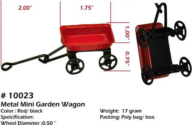 Alt view image 4 of 7 - G & F MiniGardenn 10023 Fairy Garden Miniature Little Wagon, Red