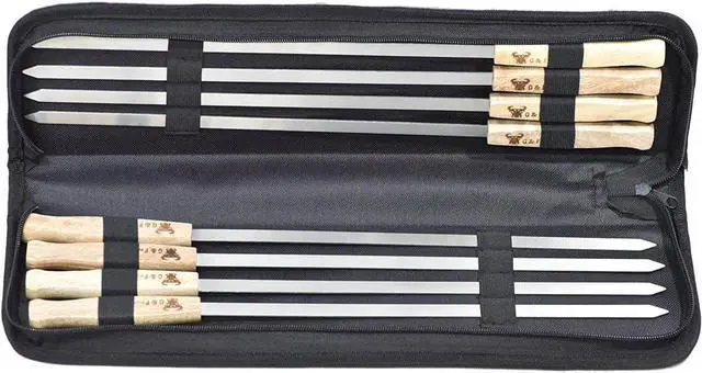 Alt view image 2 of 7 - 17-Inch Long, Large Stainless Steel Brazilian-style BBQ Skewers with hardwood Handle, Kebab Kabob Skewers, 3/8 Inch Wide Blade, Set of 8 Skewer with heavy-duty Travel Bag