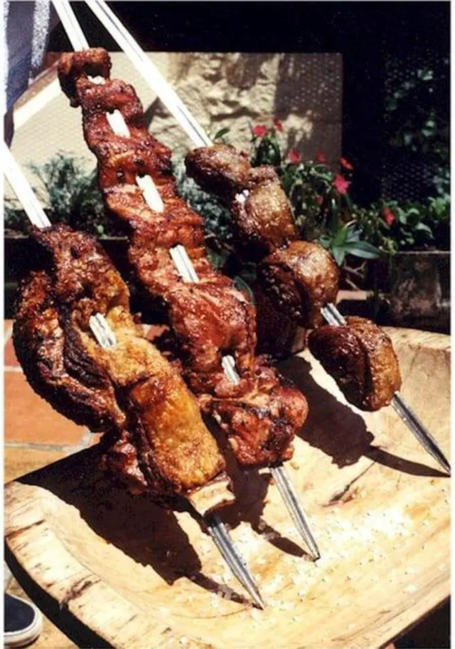 Alt view image 5 of 7 - 17-Inch Long, Large Stainless Steel Brazilian-style BBQ Skewers with hardwood Handle, Kebab Kabob Skewers, 3/8 Inch Wide Blade, Set of 8 Skewer with heavy-duty Travel Bag