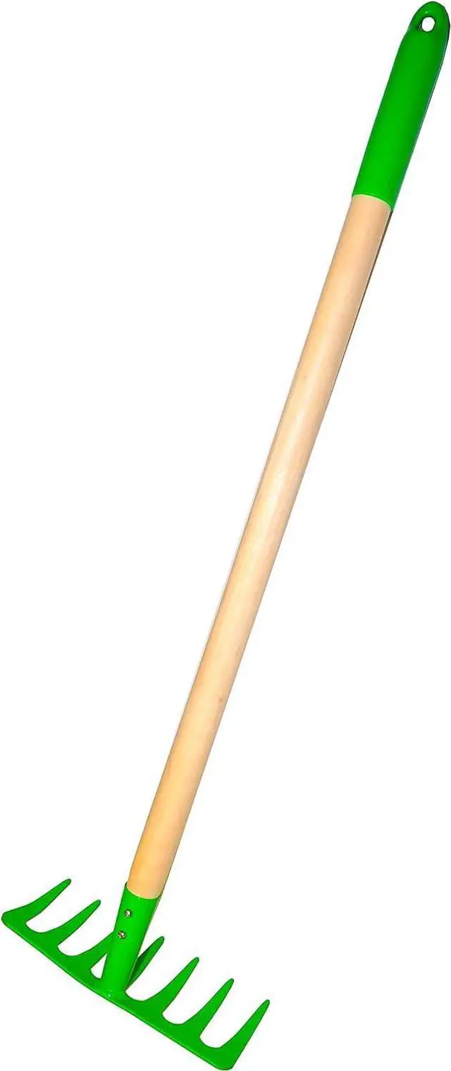 Alt view image 6 of 7 - JustForKids Kids Garden Tool Set Toy, Rake, Spade, Hoe and Leaf Rake, reduced size , made of sturdy steel heads and real wood handle, 4-Piece, Multicolored, 5yr+