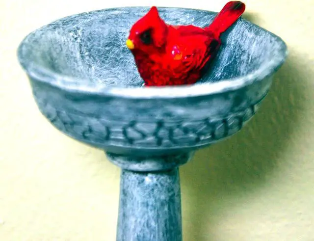 Alt view image 2 of 4 - G & F Products MiniGardenn 10027 Fairy Garden Polyresin Miniature, Cardinal Birdbath Pick