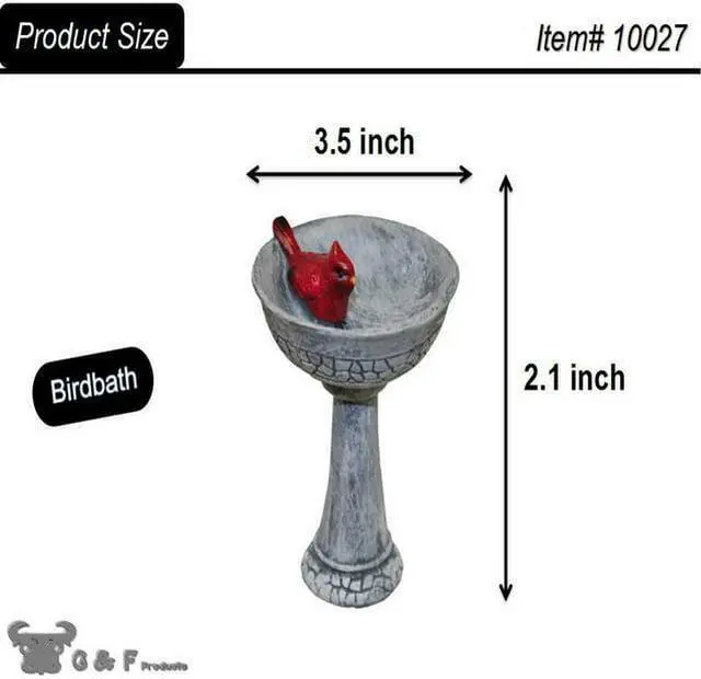 Alt view image 3 of 4 - G & F Products MiniGardenn 10027 Fairy Garden Polyresin Miniature, Cardinal Birdbath Pick