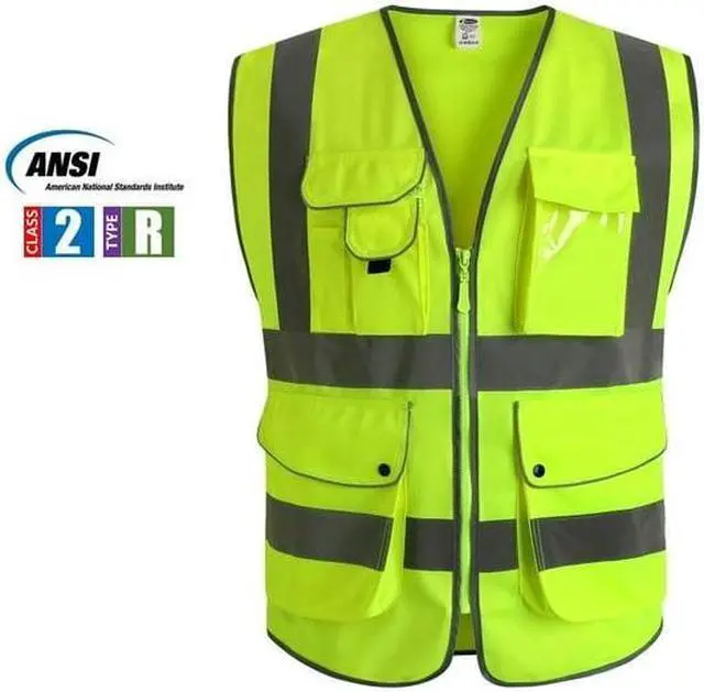 Alt view image 7 of 7 - G & F Products Reflective Vest Safety Vest High Visibility with reflective strips multi-pockets ANSI Class 2 standard, Neon Green