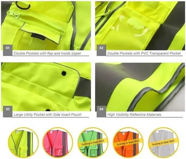 Alt view image 2 of 6 - G & F Products Reflective Vest Safety Vest High Visibility with reflective strips multi-pockets ANSI Class 2 standard, Neon Green X-Large