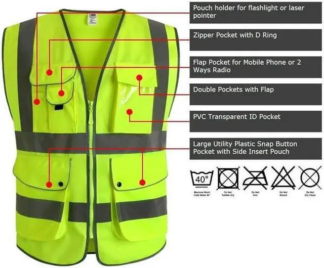 Alt view image 6 of 6 - G & F Products Reflective Vest Safety Vest High Visibility with reflective strips multi-pockets ANSI Class 2 standard, Neon Green X-Large