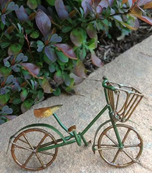 Alt view image 2 of 6 - G & F Products 10022GR MiniGarden Fairy Garden Miniature Green Mini Bicycle Outdoor Statue, 3" Wide x 2" High