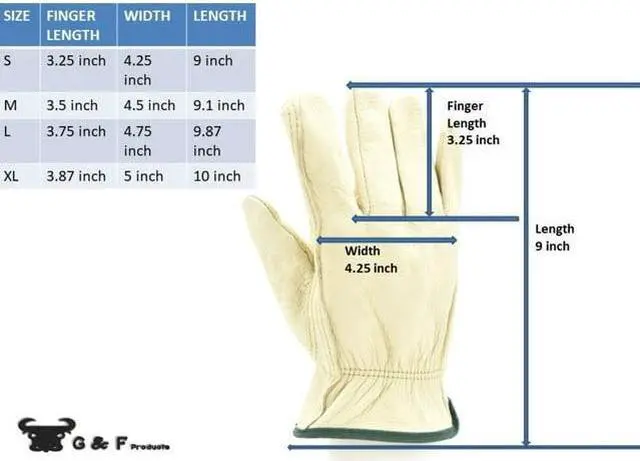 Alt view image 5 of 6 - G & F Products Gloves Full Grain 2002MFBA, Leather Gloves, Unisex 3 Pairs, Size Medium
