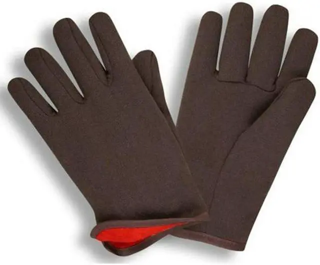 Main image of G & F Jersey Winter Gloves, Brown with Red Fleece Lining, Unisex, Large, 12 Pairs