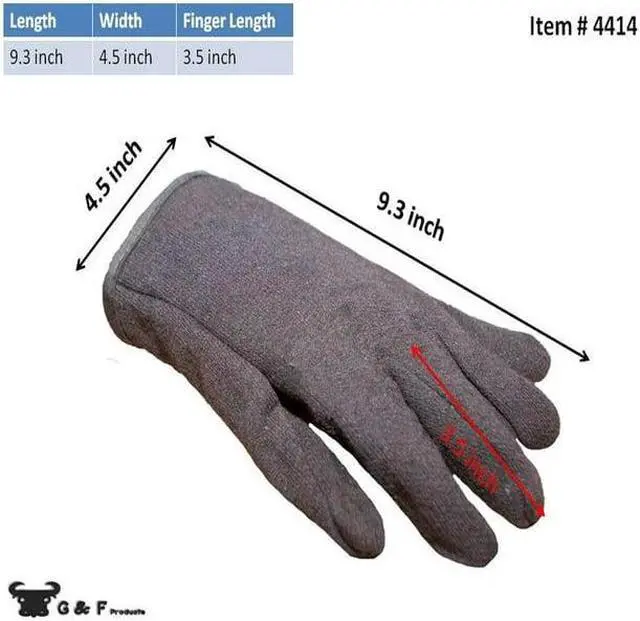 Alt view image 3 of 5 - G & F Jersey Winter Gloves, Brown with Red Fleece Lining, Unisex, Large, 12 Pairs
