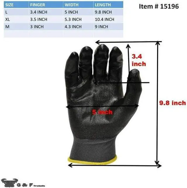 Alt view image 2 of 7 - G & F Products Knit Nylon Gloves 1519 Micro Form Nitrile Grip, 12 Pair, Size Medium