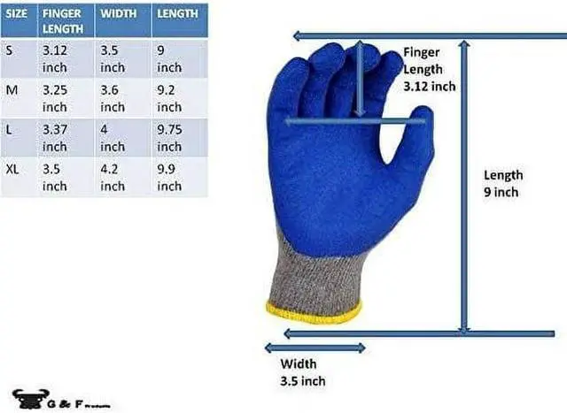 Alt view image 4 of 7 - G & F Knit Work Gloves 3100XL-DZ, Textured Rubber Latex Coated, 12 Pairs, Men's Size x-Large