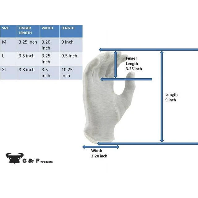 Alt view image 7 of 7 - G & F Dress Gloves 100% Premium White Cotton Band Parade Gloves, 12 Pair(24 Gloves), Size x-Large