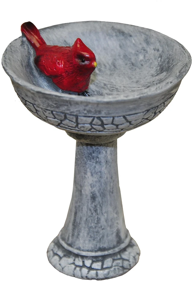 Alt view image 5 of 6 - G & F Products 10027 MiniGardenn Fairy Garden Miniature Cardinal Birdbath Pick, Polyresin, 2.25" with 2" Metal Stake