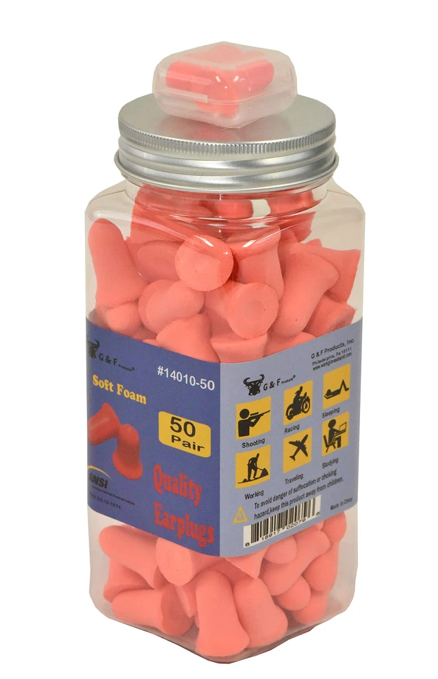 Alt view image 7 of 7 - G & F Products 14010 Foam Ear Plugs, 32dB NRR Noise Reduction, Soft Slow-Expanding Bell Shape, Sound Blocking Earplugs for Sleeping, Snoring, Travel, Study, Shooting, 50 Pairs with Carrying Case