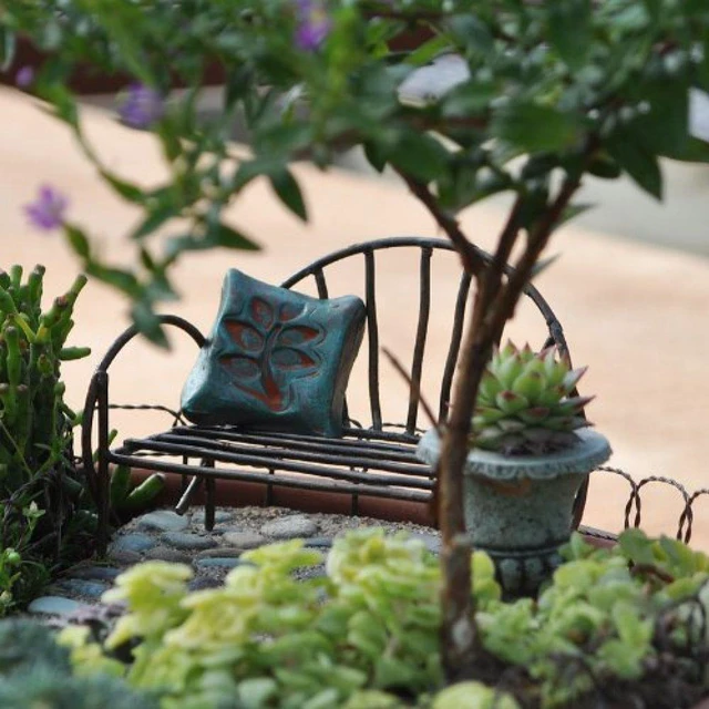 Alt view image 4 of 5 - G & F Products 10046 MiniGardenn Fairy Garden Miniature Metal Bench, Silver, 5.25" L x 1" D x 2.5" H