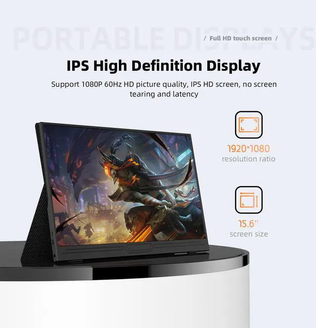 Alt view image 3 of 7 - TUHUI 15.6-inch Touch Portable Monitor 1080P FHD HDMI IPS screen gaming monitor Extenal Screen for laptop/PC/ PS3/4/5