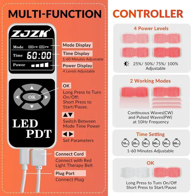 Alt view image 5 of 7 - ZJZK 660nm*150 850nm*150 940nm*150 Red Light Infrared Therapy Belt Infrared LED Light Panel Nir Light Therapy Devices for Knee