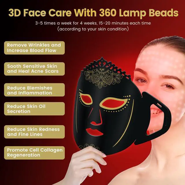 Alt view image 6 of 6 - ZJKC 7 Color Led Light Therapy Face Mask Red Light Therapy for Face, Upgraded Led Face Mask Light Therapy include 360PCS Led, Portable Silicone Beauty Facial Mask, Led Mask Therapy at Home and Trave