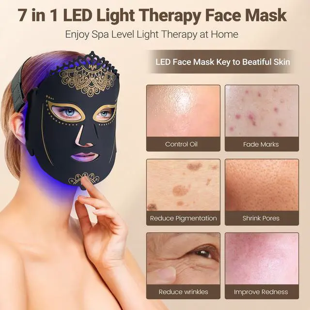 Alt view image 4 of 6 - ZJKC 7 Color Led Light Therapy Face Mask Red Light Therapy for Face, Upgraded Led Face Mask Light Therapy include 360PCS Led, Portable Silicone Beauty Facial Mask, Led Mask Therapy at Home and Trave