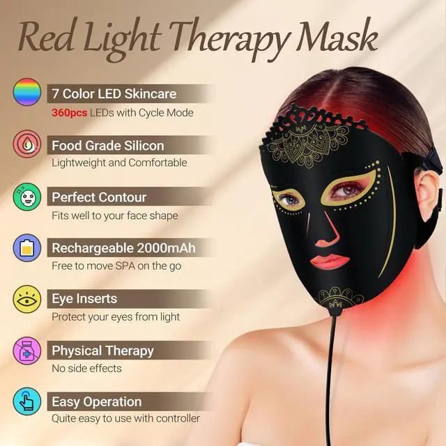 Alt view image 5 of 6 - ZJKC 7 Color Led Light Therapy Face Mask Red Light Therapy for Face, Upgraded Led Face Mask Light Therapy include 360PCS Led, Portable Silicone Beauty Facial Mask, Led Mask Therapy at Home and Trave