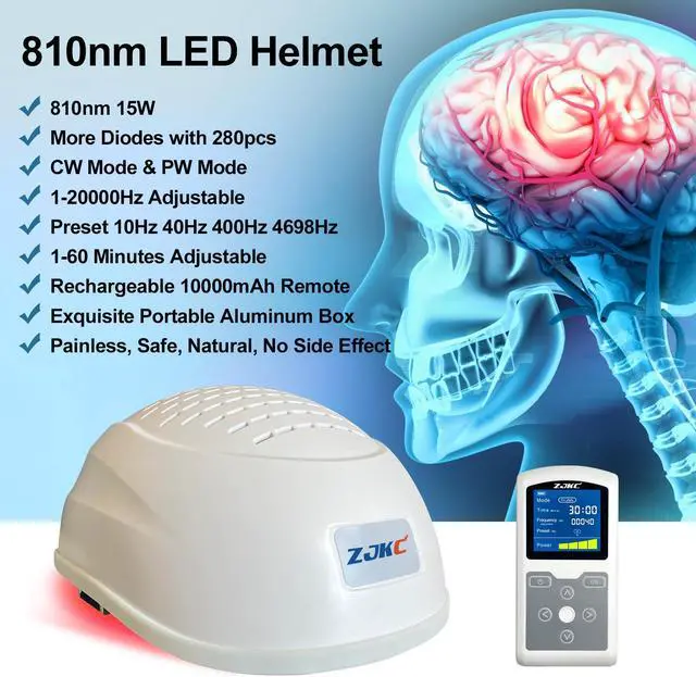 Alt view image 3 of 7 - ZJKC PBM Infrared LED Helmet 810nm Red Light Therapy Neuromodulation Brain Treatment for Migraine Autism Parkinson Depression