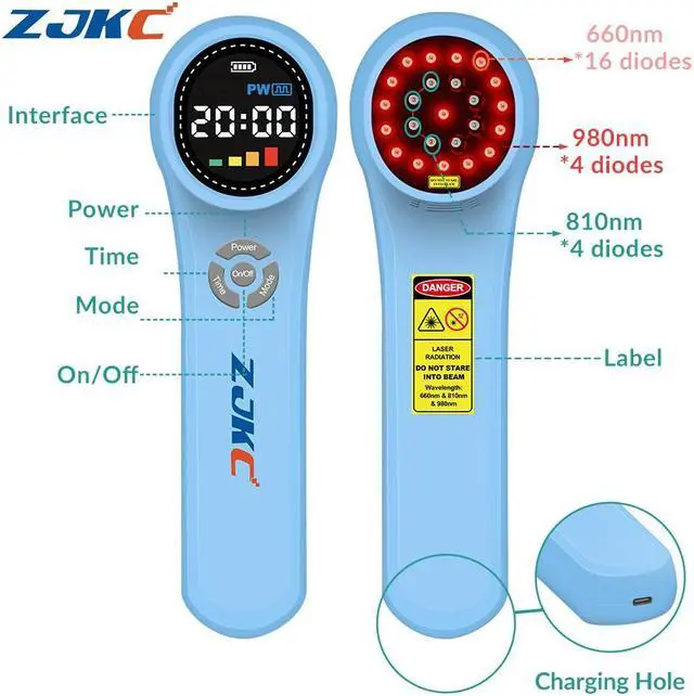 Alt view image 3 of 7 - ZJKC Cool Laser Treatment 660Nm 810Nm 980Nm Laser Therapy Device For Diminish Inflammation Pain Relief Speed Up Wound Healing Blue