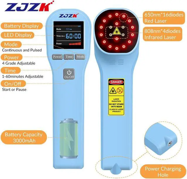 Alt view image 5 of 7 - ZJZK Laser Therapy Machine For Arthritis In Hands 4X808Nm 16X650Nm Laser Muscle Therapy  Improve After Surgical Wounds Healing Blue