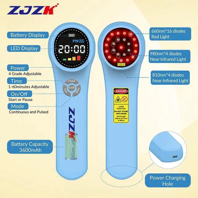 Alt view image 4 of 7 - ZJZK lllt Cold Laser Therapy Laser For Muscle Pain 660nm 810nm 980nm For Acute And Chronic Pain And Arthritis Home Portable Blue
