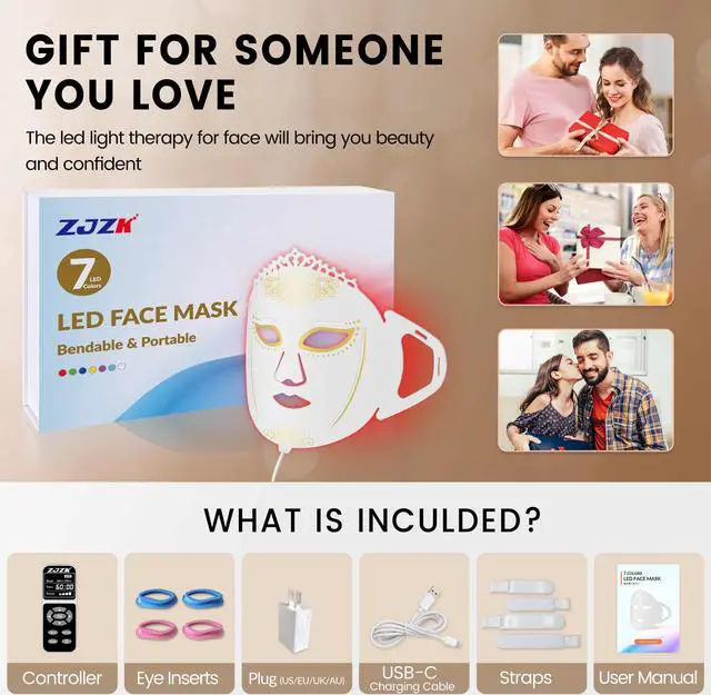 Alt view image 7 of 7 - ZJZK Best At Home Red Light Therapy 7 Color Led Light Therapy Face Mask Beauty Facial Mask For Skin Rejuvenation Skin Repair